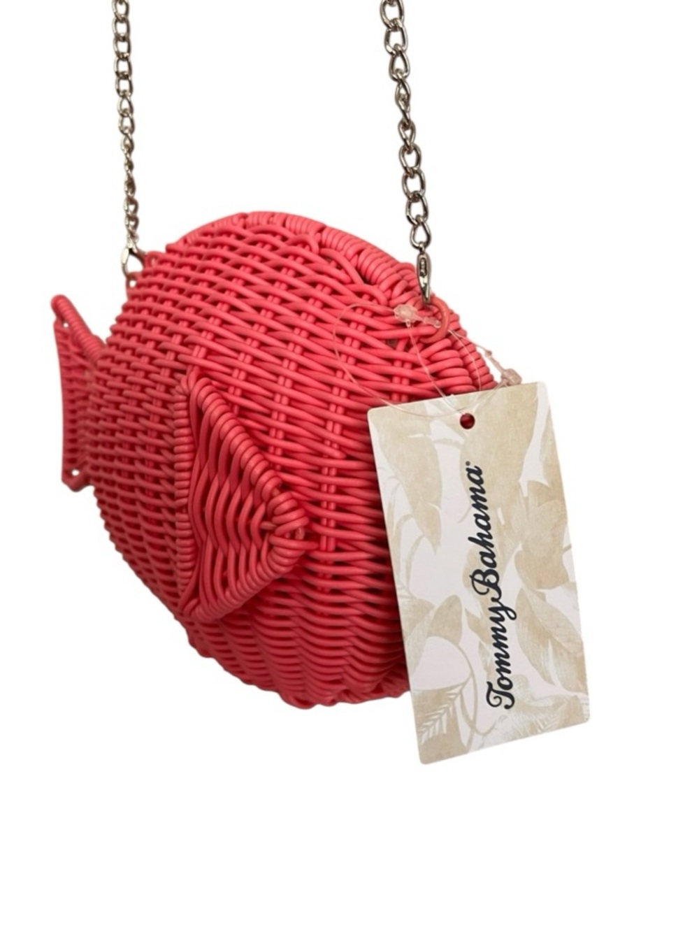 Tommy Bahama Pink Woven Wicker Pink Fish Crossbody Purse Clear Bead Bag - Picture 6 of 7